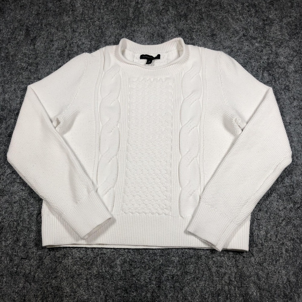 Banana Republic Sweater Womens M White Chunky‎ Cable Knit Crewneck Pullover